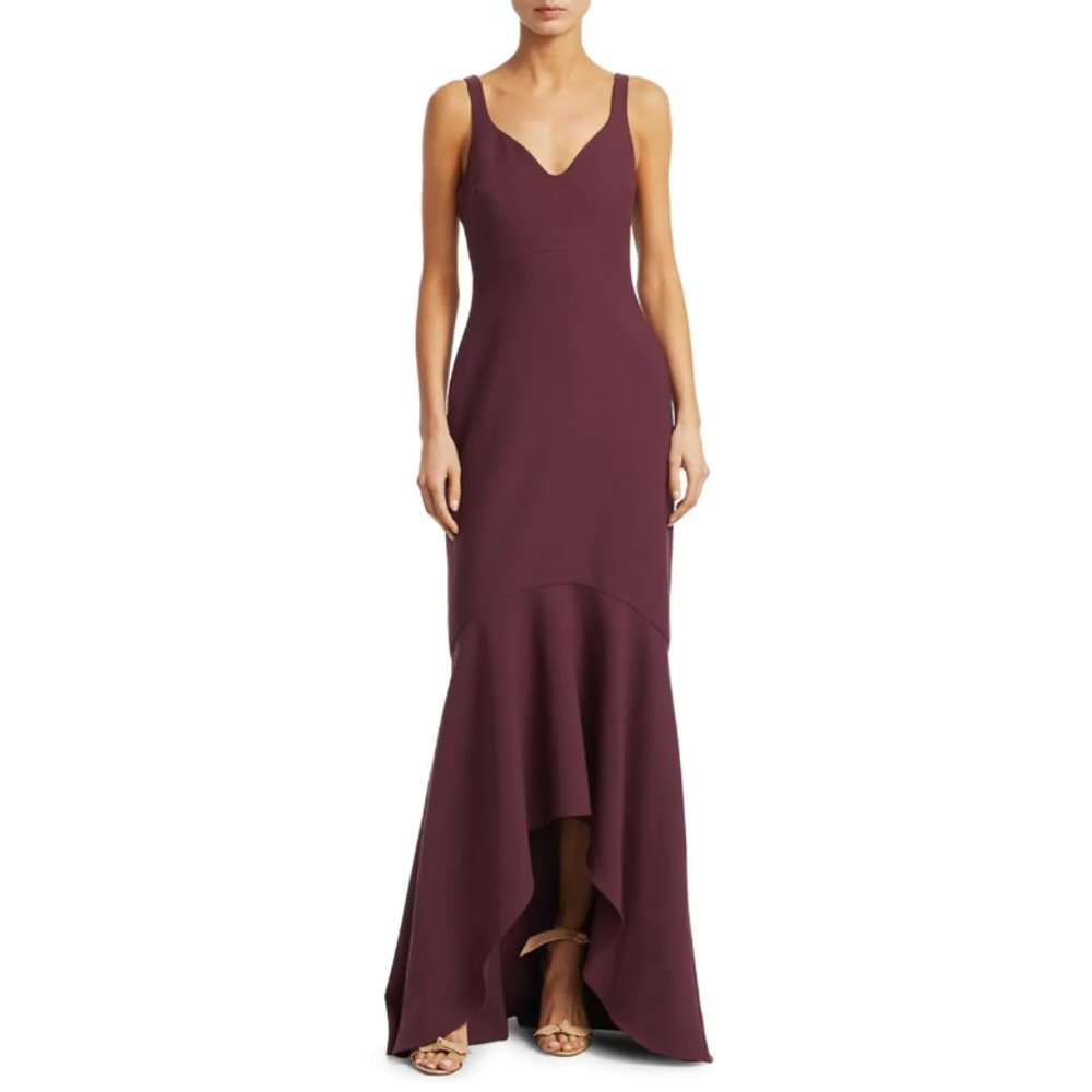 Cinq a Sept Sade High-Low Mermaid Gown Plum Wine Sz 4